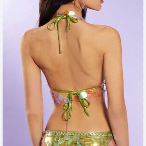 Forever 21 Iridescent Halter Body Chain Bikini Top Size One Size NEW with Tags - Picture 3 of 6